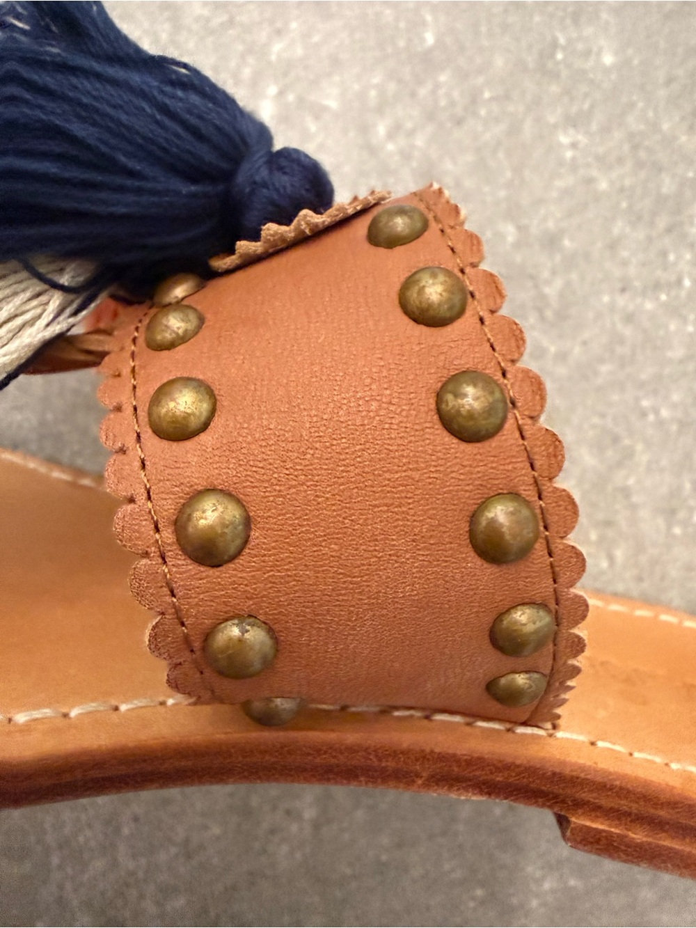 Ulla Johnson Mia Tassel Slide Sandal Cognac Leather Studded EU 37 US 6.5 - Picture 7 of 12